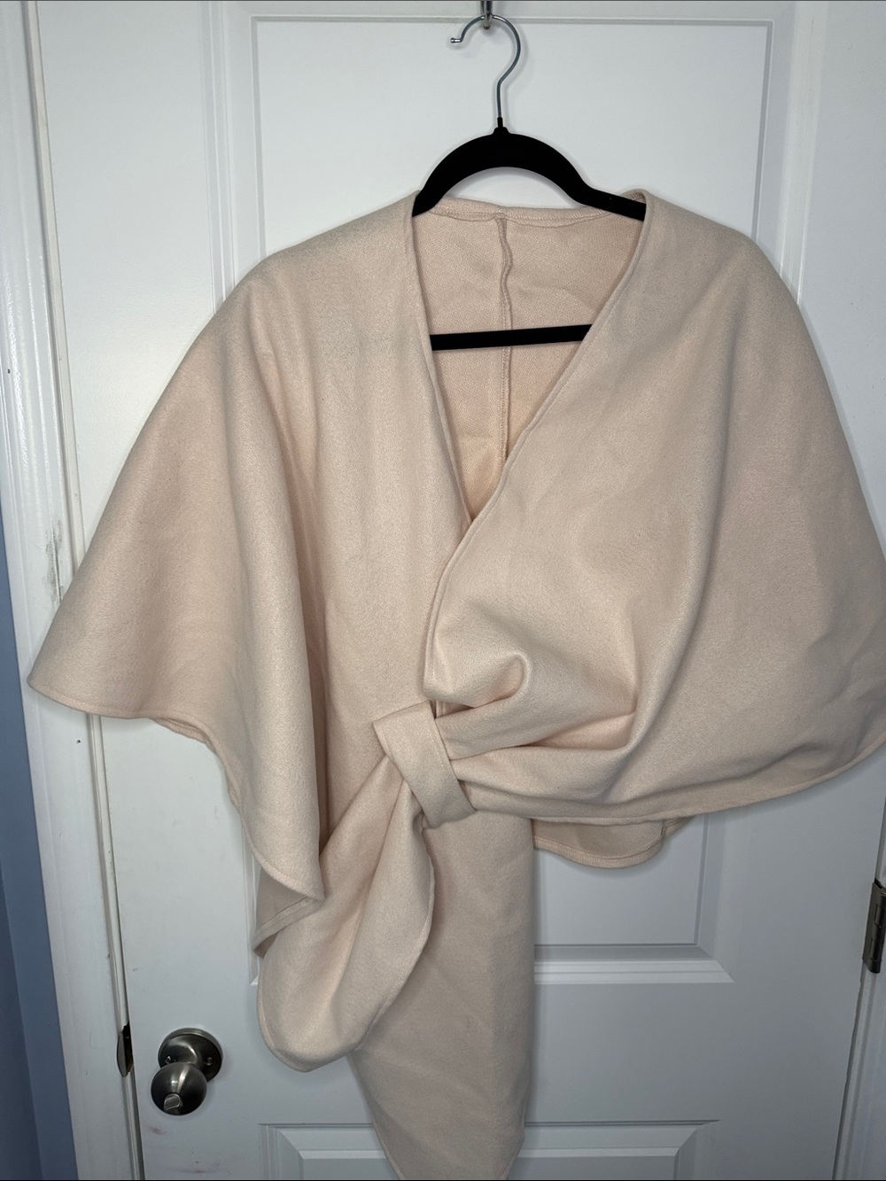 SHEIN Cream Tie-Front Cape Wrap Sweater